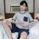 
SHUO GU JIN Summer Men's Short Sleeve Pajamas Thin Cotton Casual Plus Size Teen Home Clothing Men's Loose Suit Summer D9928 L Men