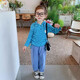 Girls 'Set Herbst Kleidung Neu 2025 Koreanischer Stil Kapuze horizontal langärmelig Sweatshirt Casual Anzug TNZ-9928 [Blau] 100