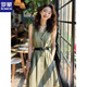 ROMON military green dress 2025 summer new light luxury high-end feeling to cover the flesh to make you look slimming this year's popular skirt for women Green belt L 115-130