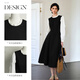 
Olrain French fake two-piece dress for women's autumn 2025 new lazy woven long-sleeved dress black M