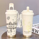 Lock Lock Ladies Thermalbecher Cartoon Großkapazität Student Stroh hochpräziser Sportwasser Tasse Tragbarer Kaffeetasse Antike Weiß-BXAB1098 Blume Edelstahl Stahl