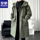 ROMON windbreaker men's mid-length autumn and winter new men's Korean style trendy loose over-the-knee pie jacket handsome coat military green M