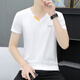
Tulan v-neck peach neck men's short-sleeved T-shirt summer color cotton men's t-shirt base shirt V-neck T-shirt trendy half-sleeved top clothes White qy691 M 90-100Jin [Jin equals 0.5 kg]