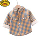 G.duck boys' shirt velvet long-sleeved bottoming shirt autumn and winter style children's style plaid baby cardigan jacket top trendy MTY shirt velvet 90 suitable for height 80-90cm age 2-3 years old