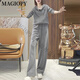 Magiopy International Luxury High-End Brand Европейский серый случайный спортивный костюм для женщин 2025 Spring Fashion Trendy Slim и Grey Grey Grey Set Set S (100Jin [Jin равняется 0,5 кг]))