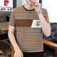 
Pierre cardin 2025 men's short-sleeved T-shirt summer trendy t-shirt spliced ​​striped handsome half-sleeved sweatshirt 2025 casual top 9898 black M