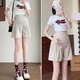 
Bonaling maternity shorts for summer wear thin breathable and fashionable base loose wide-leg belly-resisting pants for unstretched belly maternity wear maternity shorts - beige XL [Suggestions 125-155]