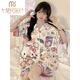 Modal pajamas for women in summer imitation silk. Thick and thin style for students cute sweet cartoon ice silk short-sleeved home clothes summer suit #YX-9214 2XL [131-145]Jin[Jin equals 0.5 kg]