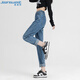 真维斯（JEANSWEST）牛仔裤女夏季百搭休闲高腰显瘦时尚直筒窄版长裤女复古蓝2XL