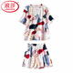 Langsha Light Luxury Pyjamas für Frauen im Sommer Baumwolle Kurzärmel Shorts Cotton Casual Student Home Kleidung