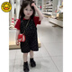 G.DUCK女童背带裤夏季套装2025新款洋气中小童夏天短袖儿童背带裤两件套 黑色碎花背带裤+红色T 110