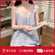 雅鹿温柔风睡衣女夏季吊带云朵棉薄款甜美雾蓝色带胸垫学生家居服套装 9904雾蓝色【带胸垫可拆卸】 L 【建议体重95-115斤】