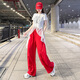 Groupe de filles coréennes Jazz Dance Performance Costume Costume adulte étudiant Red Suit Performance Costume 8827 Red Top + 6627 Pantalon blanc M [80-105Jin [Jin est égal à 0,5 kg]] Taille universelle