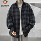 Paul Frank long-sleeved shirt men's spring and autumn Japanese casual plaid shirt men's trendy brand jacket men's dark gray XL