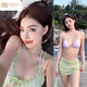 雅鹿绿野仙踪/四件套夏日海边保守碎花高级显白沙滩超仙游泳比基尼 纯欲风比基尼+罩衫+裙子【四件套 S