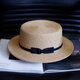 Tochino Japanese style straw hat women's summer sun hat flat brim small bow flat top hat sun protection beach hat vacation beige