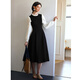 
Olrain French fake two-piece dress for women's autumn 2025 new lazy woven long-sleeved dress black M