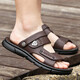 Sandalias de cuero genuinas Verano para hombres 2025 Nuevas zapatillas para hombres Sobre suave SOLO Uso sin deslizamiento Casta de mediana edad Caza de playa 9866 Negro 38