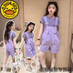 
G.DUCKKIDS Korean Girls Overalls Suit Summer 2024 New Children's Fashionable Short Sleeve Medium Large Children's Pants Two-piece Shoulder Striped Overalls Purple 150 Recommended Height 140cm