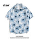 CLOR American ice silk shirt men's spring and summer printed short-sleeved shirt loose jacket CLCX11 Blue Rhyme Flower 2XL