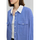 LILY2025 autumn new style classic pinstripe contrasting lapel loose casual relaxed blue shirt jacket for women 401 blue M