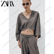 Zara Summer New TF Damen Asymmetrisches Design V -Ausschnitt Weites langes Offizielles offizielles Flaggschiff authentisch dunkelgrau XS -S (165/84)