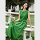 Vanciman French 100% cotton dress for women 2025 summer new high-end waisted sleeveless vest long skirt A1656 Scheller Green XL