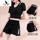 Kangaroo (Daishu) Sportanzug für Frauen im Sommer im Sommer Internet Promi neue Style Fitnessstudio Yoga Kurzärärmelte schnell trocknende Kleidershorts Casual Morning Anzug Black + Black M.