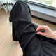 MJ STYLE wide-leg pants for women's summer thin high waist drape straight-leg pants narrow version casual pants versatile slim suit pants black L