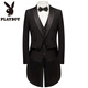 Playboy (PLAYBOY) Men's Tuxedo Slim Suit Suit Stage Performance Chorus Host Groom Wedding Banquet Conductor Suit Black Tuxedo Suit + Pants + Vest Waistband 3XL Weight 170Jin Jin is equal to 0.5 kg or so