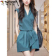 Woodpecker (TUCANO) cotton niche vest shorts goddess suit 2025 summer new style dignified fashion age-reducing two-piece set 5247 blue L [Suggested 105-115Jin [Jin equals 0.5 kg]]
