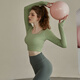 Duofanlian yoga clothing for women, spring and autumn long-sleeved suit, fitness running, Pilates training clothing, sports top, green top L