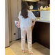 Peach Lace Pajamas Summer Ice Silky Sweet Home Set YFY9905# [Short Sleeve Trousers] XL [Suggested 115-130Jin [Jin equals 0.5 kg]]