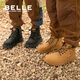 Belle children's shoes children's Martin boots autumn and winter girls' rhubarb boots medium and large children's work boots boys versatile short boots plus velvet boots camel-plus velvet DE3107 37