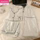 Modal green fresh pure cotton gauze pajamas for women in spring and summer short-sleeved student cute girl three-piece set home clothes Yunduo Cotton-9905# Black Love Three-piece Set M [Suggestion 75-100Jin [Jin equals 0.5 kg]]
