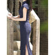 Yuyaman cheongsam, new Chinese style women's clothing, sexy improved mother's dress, long skirt, retro Republic of China style etiquette photo shoot, cheongsam, navy blue M, about 110