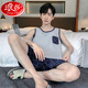 Langsha Pyjamas Herren-Sommerweste-Shorts junge Studenten können zu Hause gehen, um Sommer im mittleren Alter und älteren, losen Farbanzug H9928 (kurzärmelige Shorts) L (Empfohlen 90-110jin [Jin gleich 0,5 kg]))