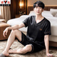 Yalu Summer Men's V-Neck Ice Silk Silk Short Shorts shorts minces pyjamas pour pyjamas d'été masculin Imitation Silk Plus taille Q3294 # L (110-120)