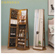 Ju Shangxiu full-body mirror floor-standing mirror 360-degree rotating makeup mirror cabinet Jewelry cabinet storage cabinet storage cabinet dressing mirror [upgraded rotary model] 6227 black walnut color [single assembly
