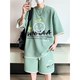 歌古森夏季运动套装男孩时尚潮流12-15岁青少年初中生短袖短裤学生男装 9928米色 M 80-100斤可穿