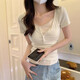 
[American pure desire] New floral fake two-piece summer hot girl style slim and niche short-sleeved T-shirt Blue XL Recommended 115-125Jin [Jin equals 0.5 kg]