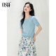 Osa handmade crochet sweater short-sleeved women's high-end summer thin 2025 high-end brand fashionable design top Blue S