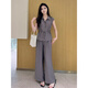 Hengyuanxiang Ice Seide Thin Mode Anzug für Frauen Sommer 2025 Sommer neuer Stil Kurzärärmig-Taille-Hemd mit Weitbeinhosen zweiteiler Set Grey S
