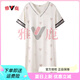 Yalu nightgown women's summer short-sleeved pajamas ice silk skirt women's summer thin imitation silk summer large-size dress Milk tea apricot M9926 [short-sleeved/breastless pad] M [90-110Jin[Jin equals 0.5 kg]]