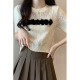 Hang Xindong Camiseta de hombro de manga corta para mujeres Sweter huecas de seda de seda de hielo de verano para mujeres Diseño de nicho de top 9767 único de albaricoque, un tamaño (70-125 Jin [Jin equivale a 0.5 kg] se puede usar)