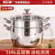 YIYIPAI thickened food-grade 316L stainless steel steamer large-capacity soup pot household steaming and stew induction cooker stew pot big belly pot 316 five-layer steel with lid and uncoated 22cm