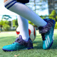 Ruiqu 2025 new children's football shoes for students boys Falcon TF broken nails Velcro women's breathable training shoes 6199 black and blue broken nails 29