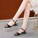 JOSINY 2025 new true soft leather sandals for women's flat shoes rhinestone flat heel fish mouth shoes one-button summer black 34