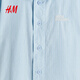 H&M children's clothing children's boys' shirt spring fold-over collar embroidery design cotton shirt 1294915 light blue/stripes 120 120/60 (4-6Y)