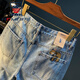 Aemape Apple Summer Shorts décontractés de grande taille de grande taille de Colon Pure Coton Five-partie Jeans Broderie Trendy Broide haut de gamme Bleu droit masculin [XY9922] 28 adapté au poids 95-108jin [Jin est égal à 0,5 kg]